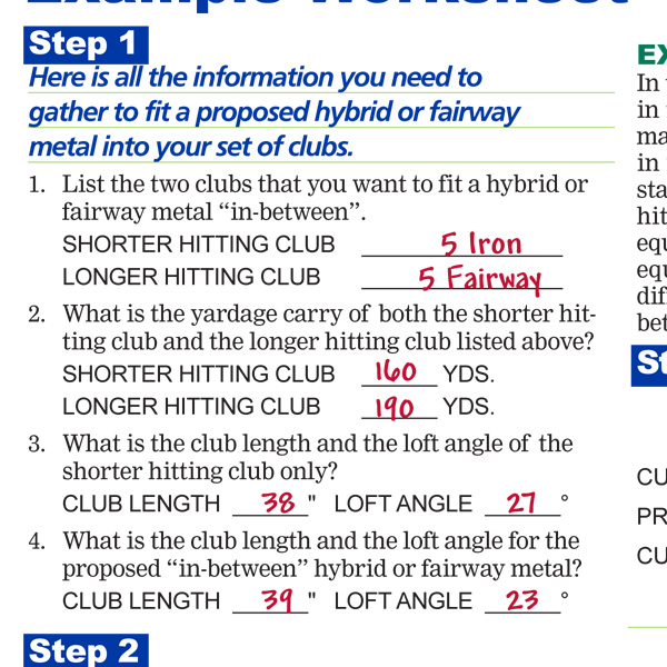 How To Fit A Hybrid or Fairway Metal Example Worksheet Preview