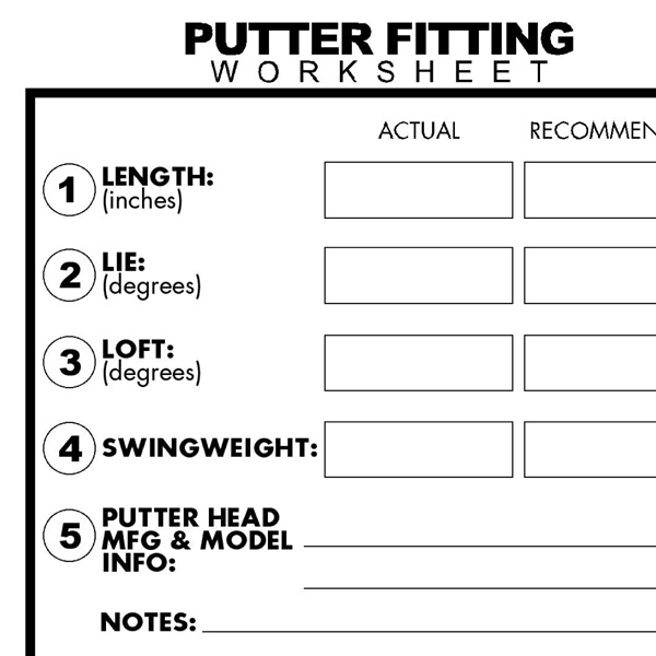 Putter Fitting Worksheet Preview