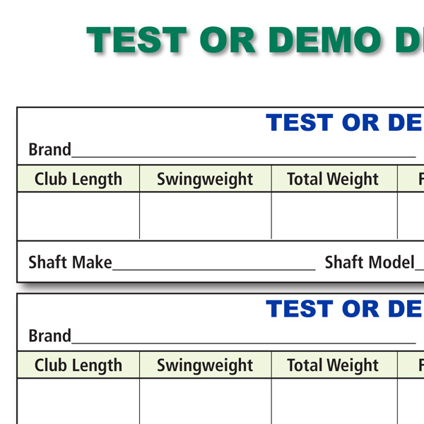 Test or Demo Driver Data Recording Chart